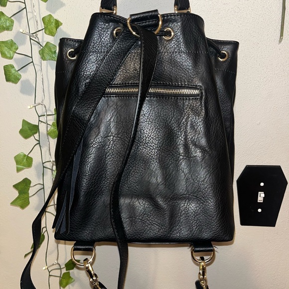 Black Leather Drawstring Backpack - Picture 2 of 4